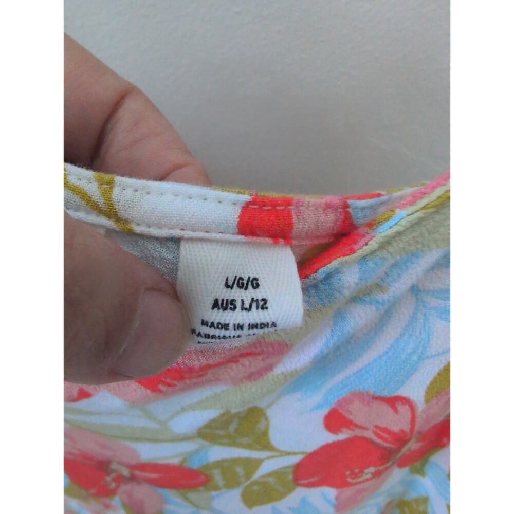 Roxy Floral Maxi Dress Large 12 Blue Coral Tropical Ruffle Strap Boho - Picture 4 of 5